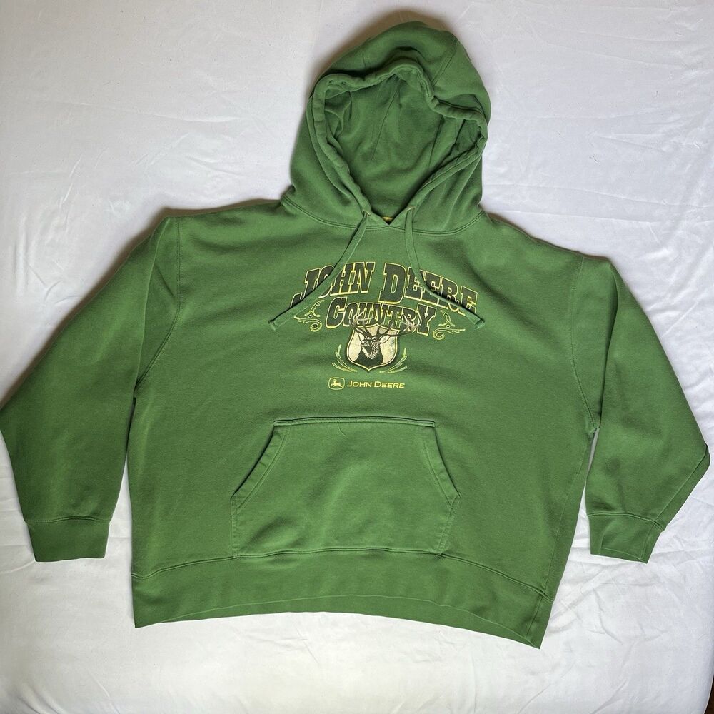 John Deere Tractors Men’s Hoodie Sweatshirt Size 2XL Green Drawstring Pullover